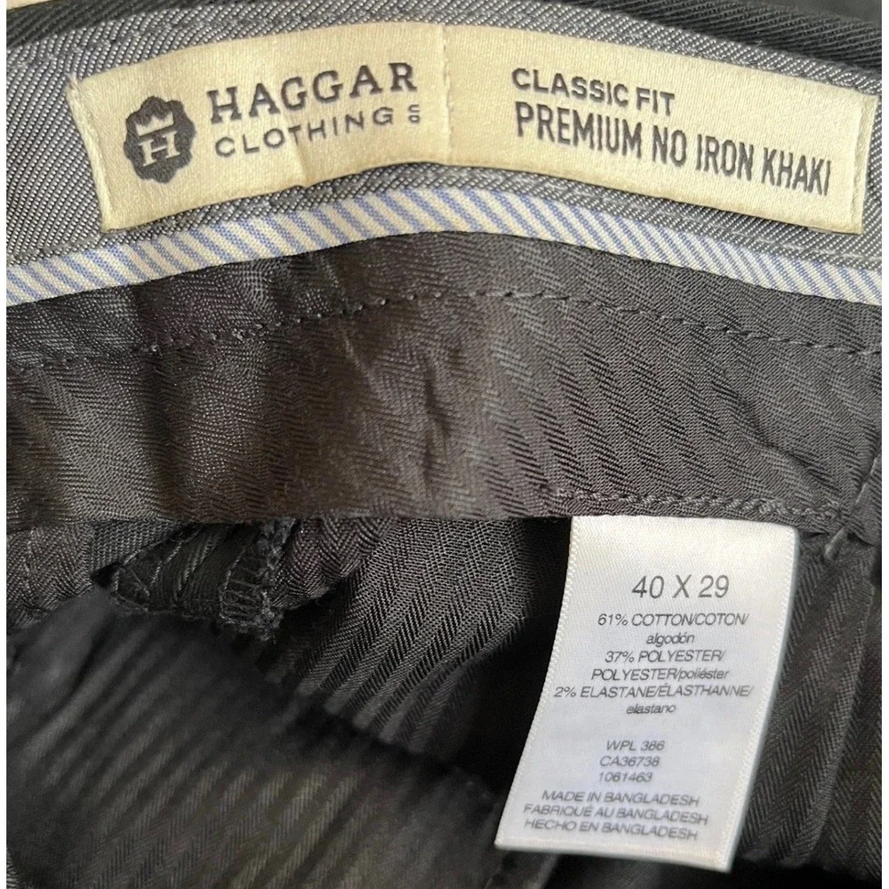 NEW! Haggar Premium No Iron Khaki‎ Mens 40x29 Black Classic Fit Stretch Pants
